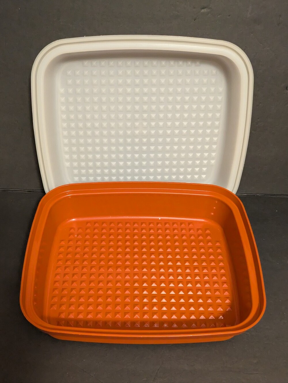 Tupperware Reddish Orange Bottom and White Plastic Top Food Container